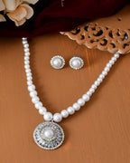 Jewels Nest imeless White Pearl Necklace with Matching Studs