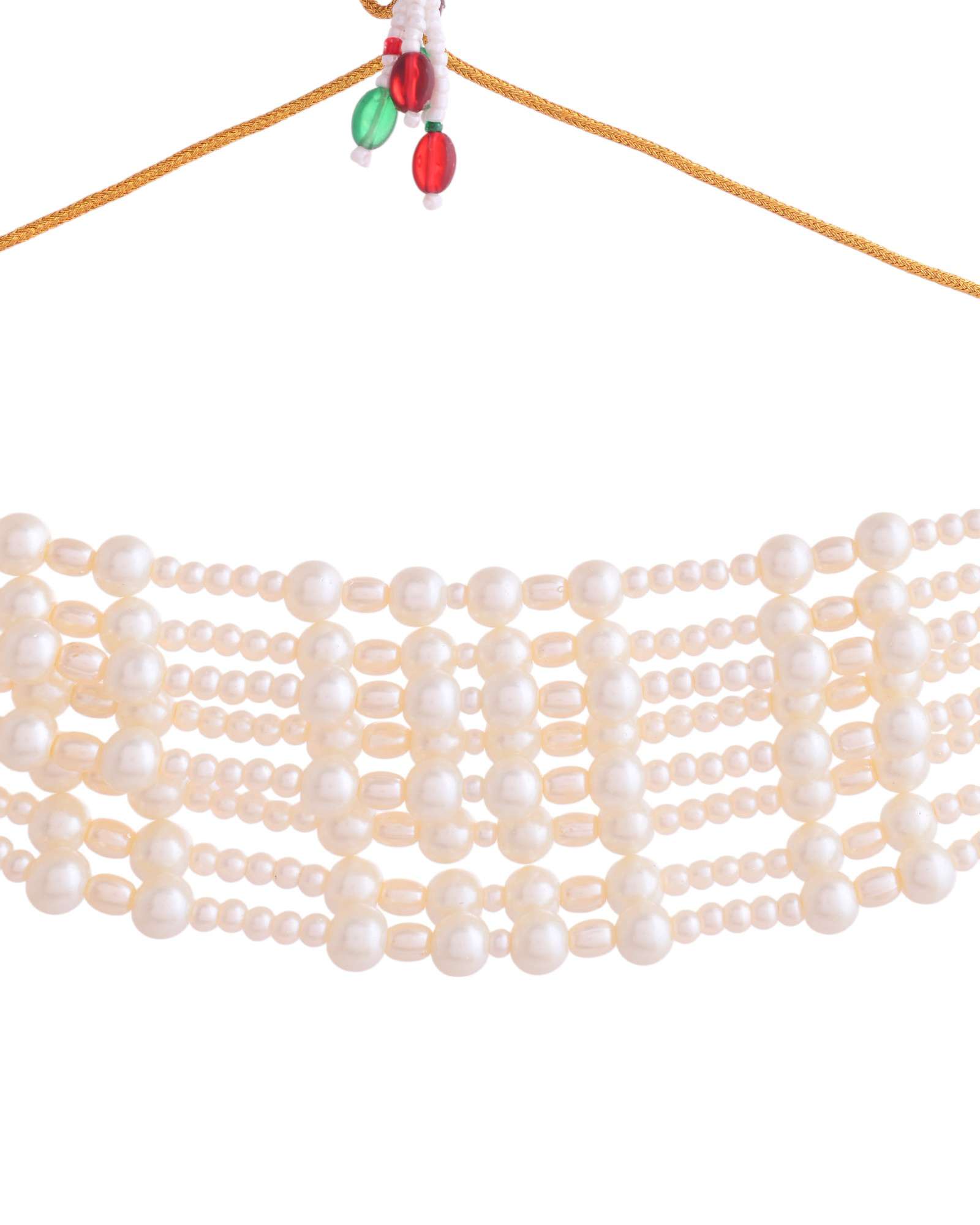 Jewels Nest Multi-Strand Pearl Necklace with Kundan-Inspired Pendant & Earrings