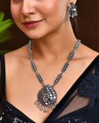 Jewels Nest Antique Long Oxidised Necklace Set with Statement Pendant