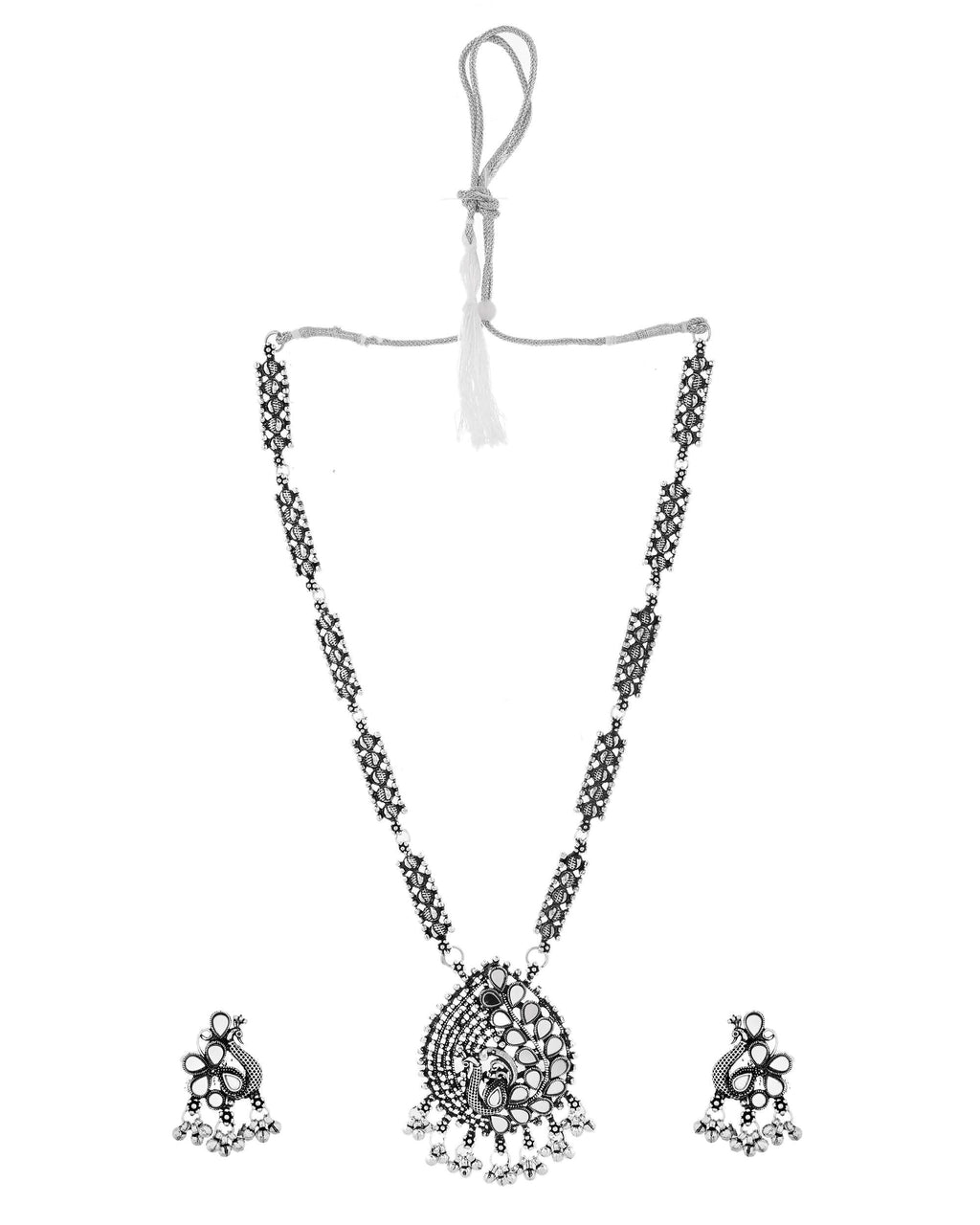 Jewels Nest Antique Long Oxidised Necklace Set with Statement Pendant