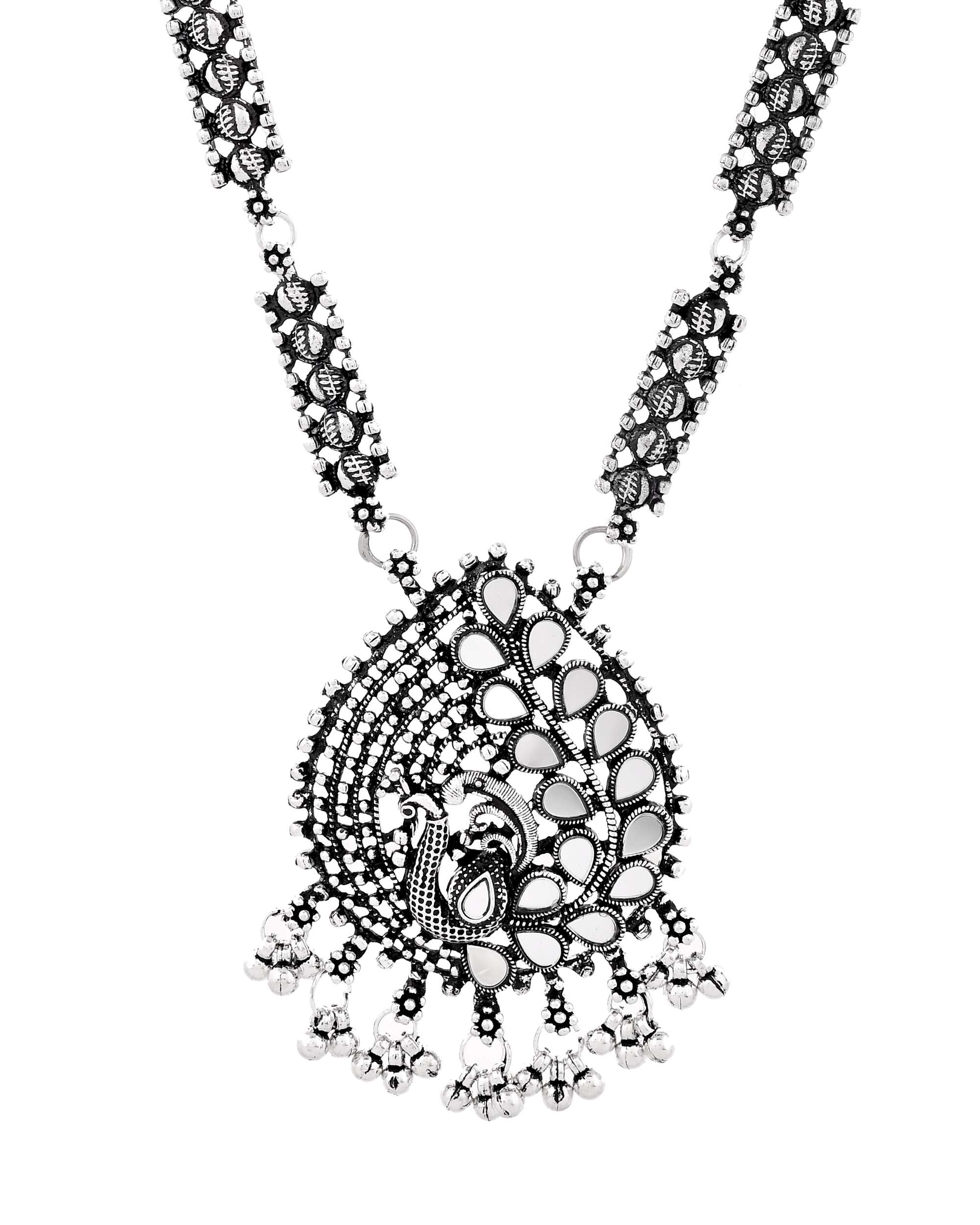 Jewels Nest Antique Long Oxidised Necklace Set with Statement Pendant