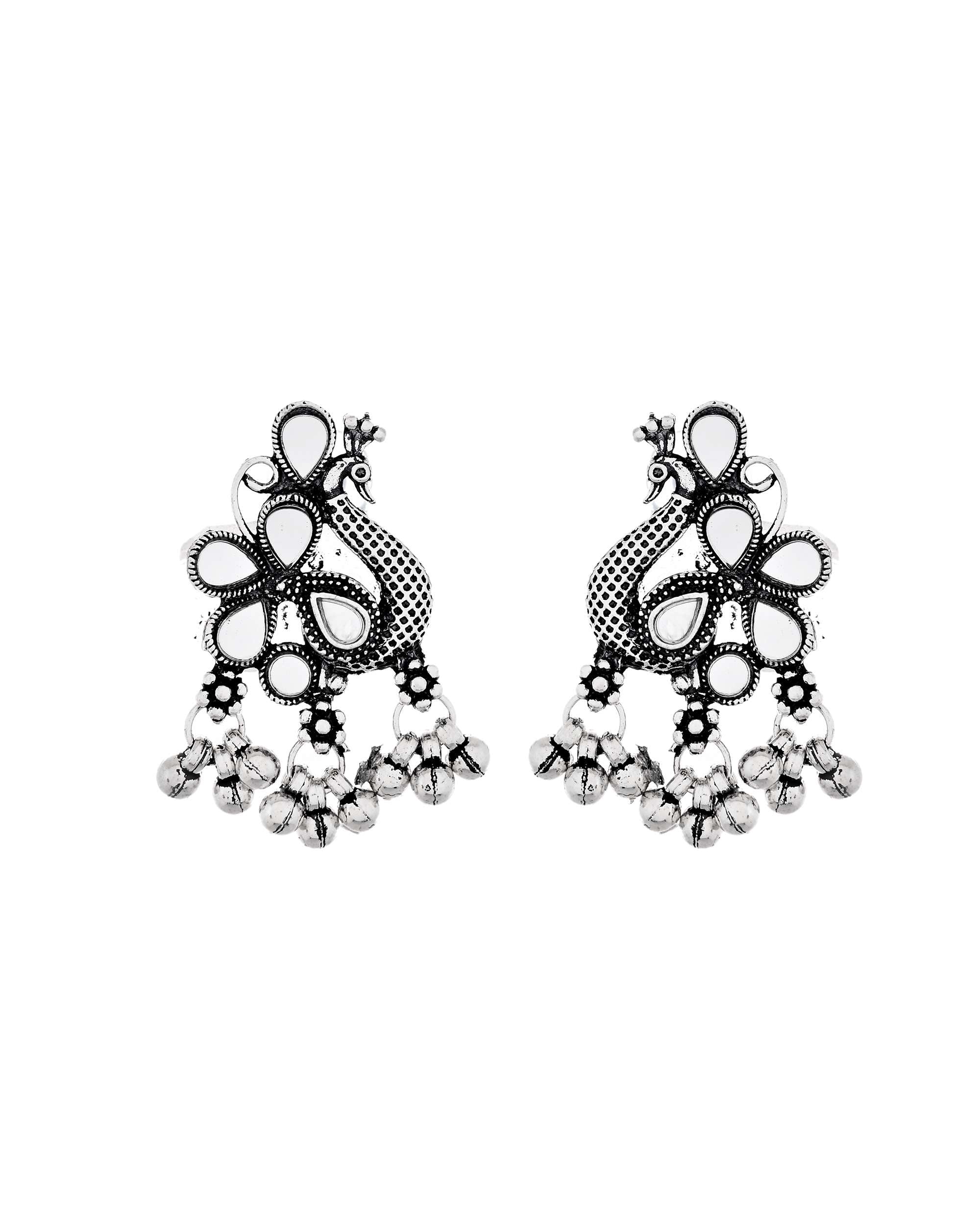 Jewels Nest Antique Long Oxidised Necklace Set with Statement Pendant