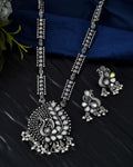 Jewels Nest Antique Long Oxidised Necklace Set with Statement Pendant