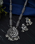 Jewels Nest Antique Long Oxidised Necklace Set with Statement Pendant