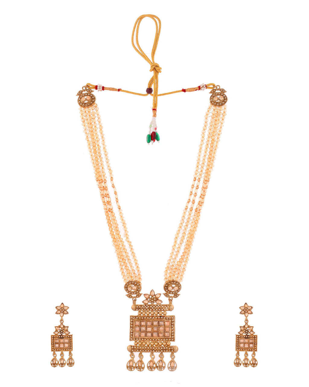 Jewels Nest Ethnic Multi-Strand Golden Bead Necklace Set for Women