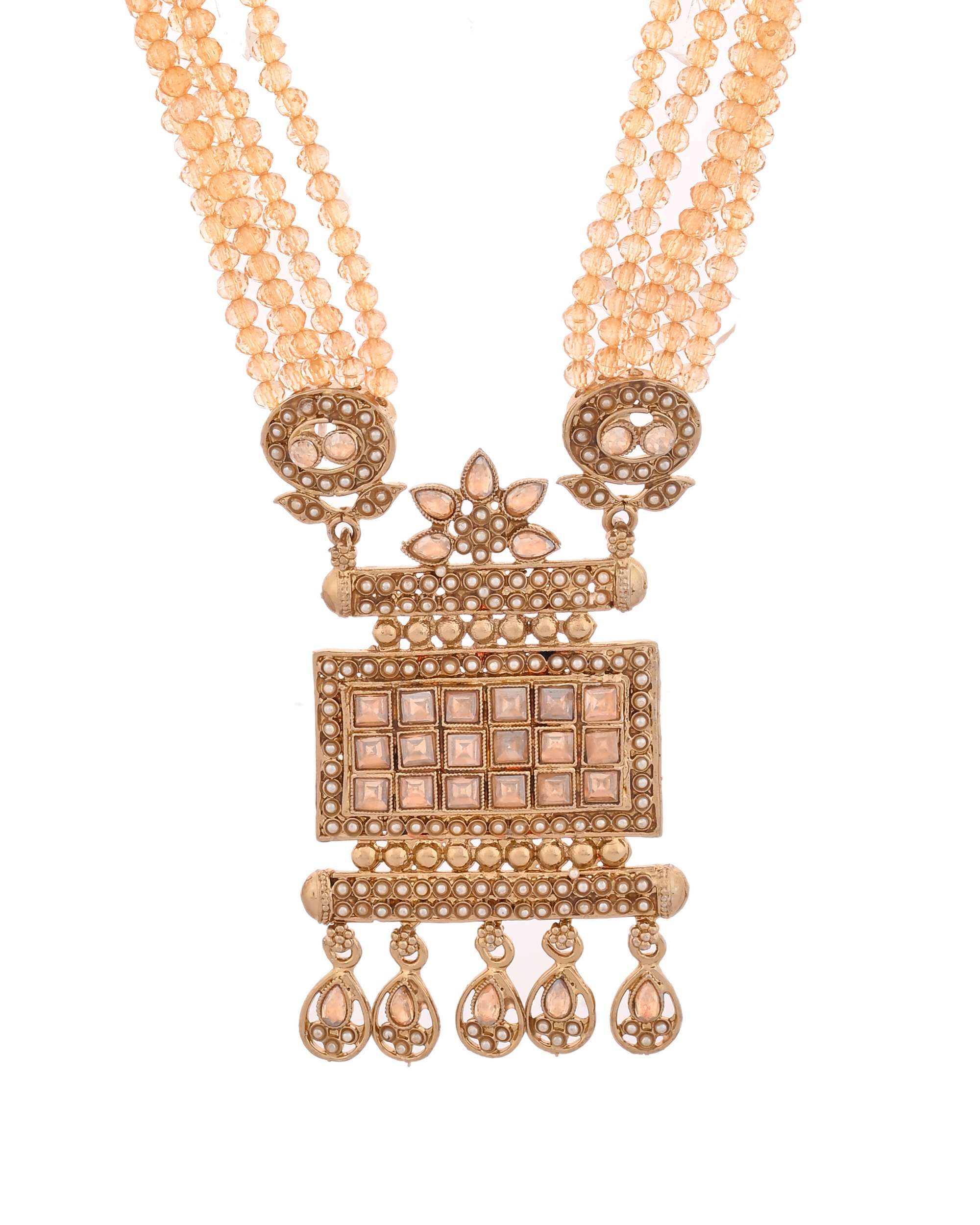 Jewels Nest Ethnic Multi-Strand Golden Bead Necklace Set for Women