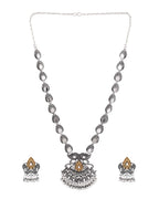 Jewels Nest Tribal Oxidised Silver Necklace with Gold Accent Pendant