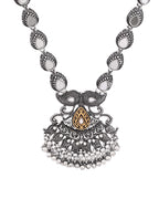 Jewels Nest Tribal Oxidised Silver Necklace with Gold Accent Pendant