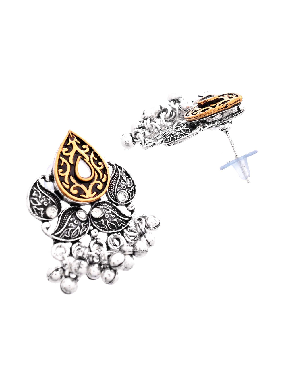 Jewels Nest Tribal Oxidised Silver Necklace with Gold Accent Pendant