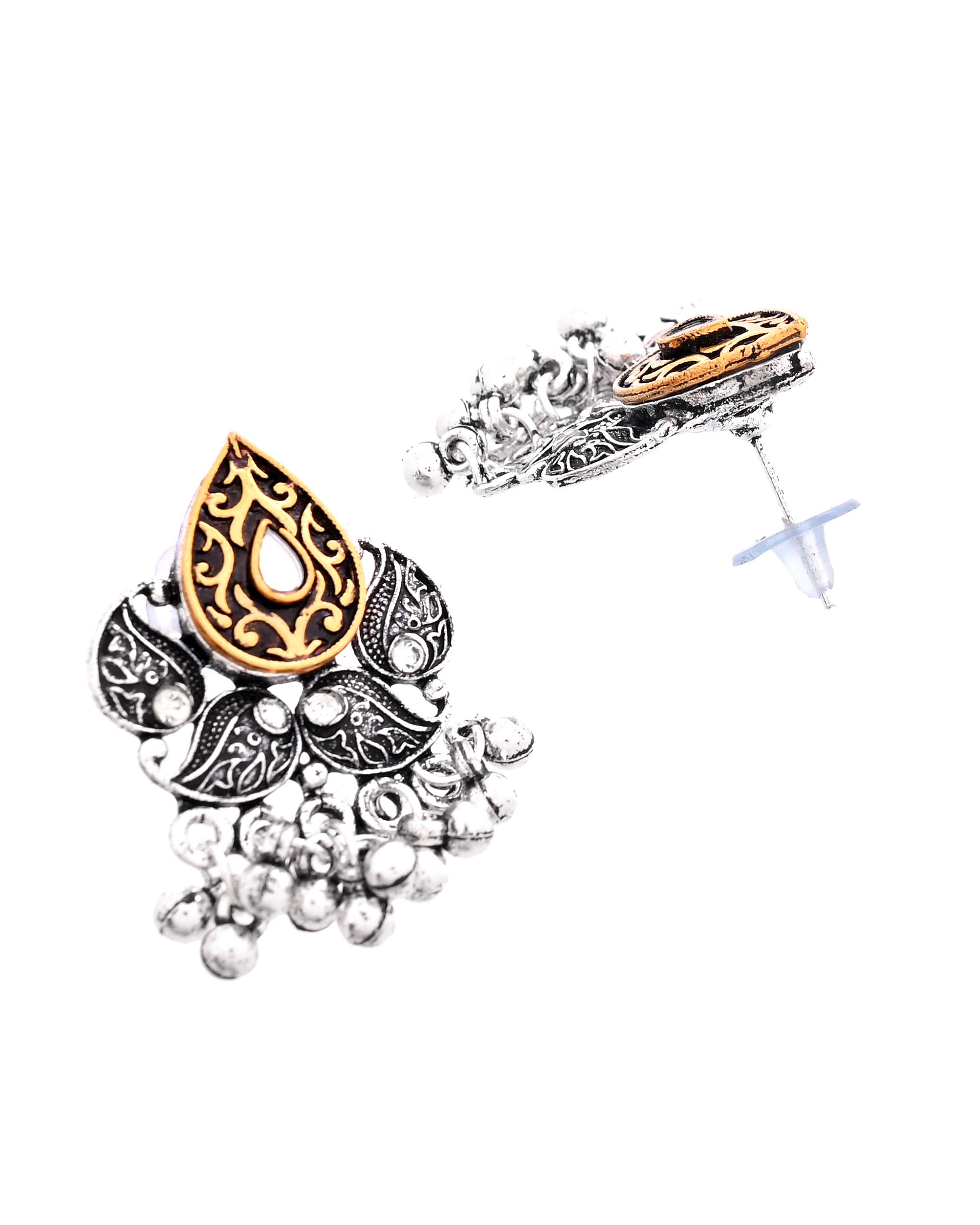 Jewels Nest Tribal Oxidised Silver Necklace with Gold Accent Pendant
