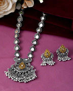 Jewels Nest Tribal Oxidised Silver Necklace with Gold Accent Pendant
