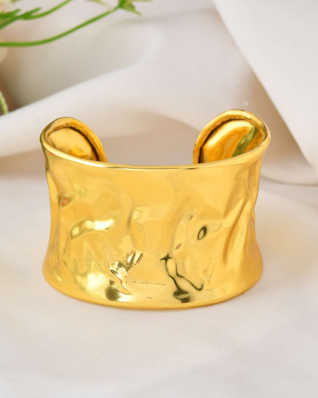 Jewels Nest Ripple Texture Wide Gold Cuff Bracelet - Distacart
