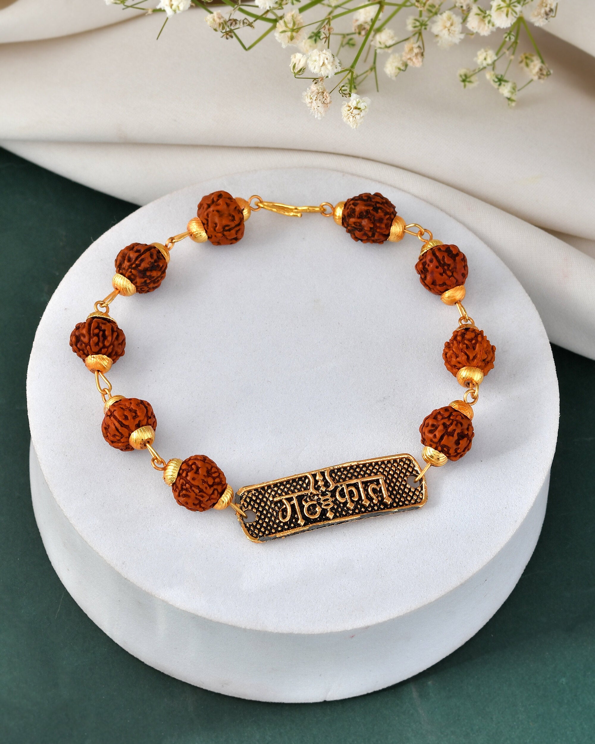 Jewels Nest Spiritual Rudraksha & Gold-Polished Bracelet