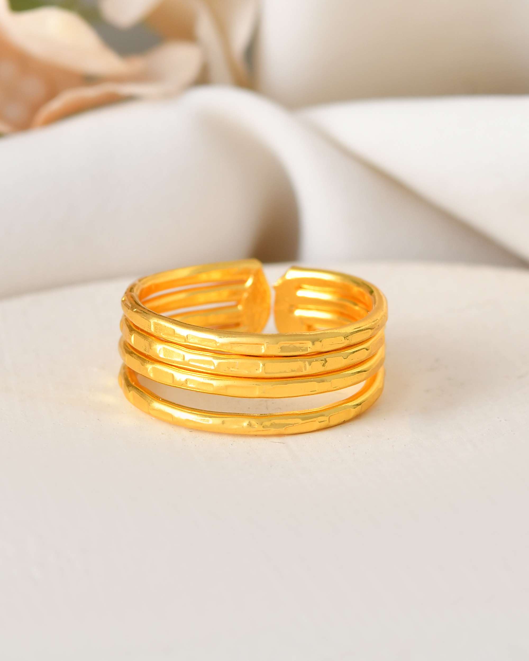 Jewels Nest Gold-Plated Multi-Layer Coil Adjustable Finger Ring | Anti-Tarnish Minimal Stackable Design for Women