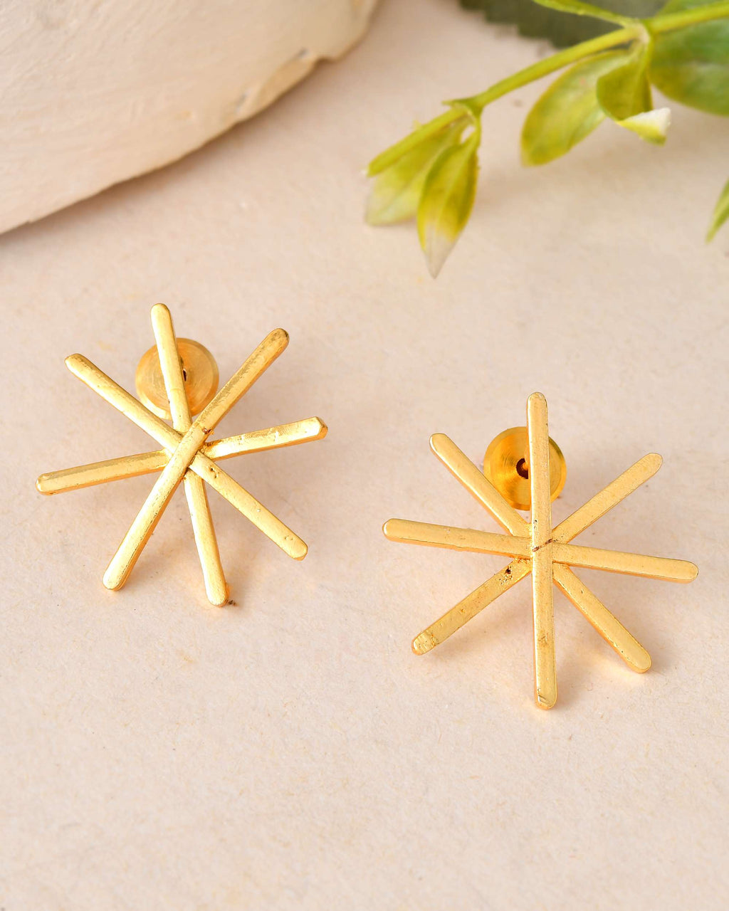 Jewels Nest Gold-Plated Statement Starburst Stud Earrings | Anti-Tarnish Bold Geometric Earwear for Women - Distacart