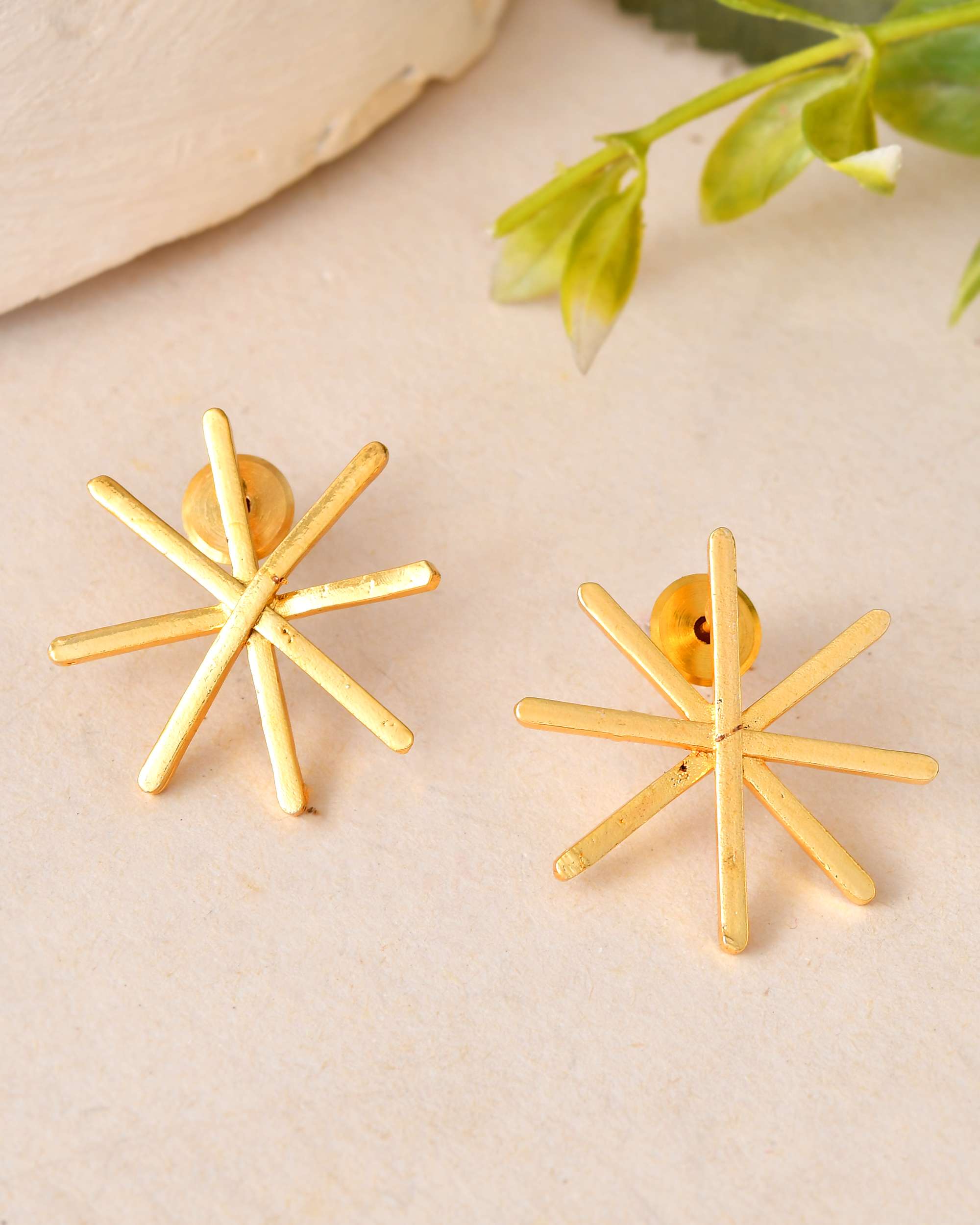 Jewels Nest Gold-Plated Statement Starburst Stud Earrings | Anti-Tarnish Bold Geometric Earwear for Women - Distacart