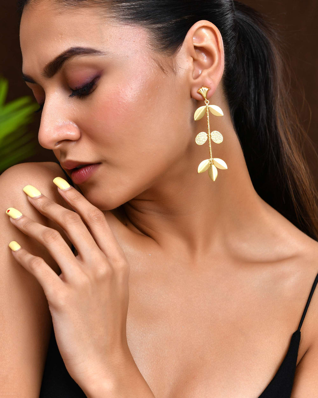 Jewels Nest Leaf & Coin Cascade Earrings | Matte Gold Long Ethnic Dangler Earrings for Women - Distacart
