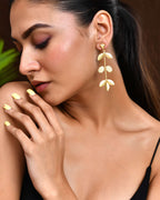 Jewels Nest Leaf & Coin Cascade Earrings | Matte Gold Long Ethnic Dangler Earrings for Women - Distacart