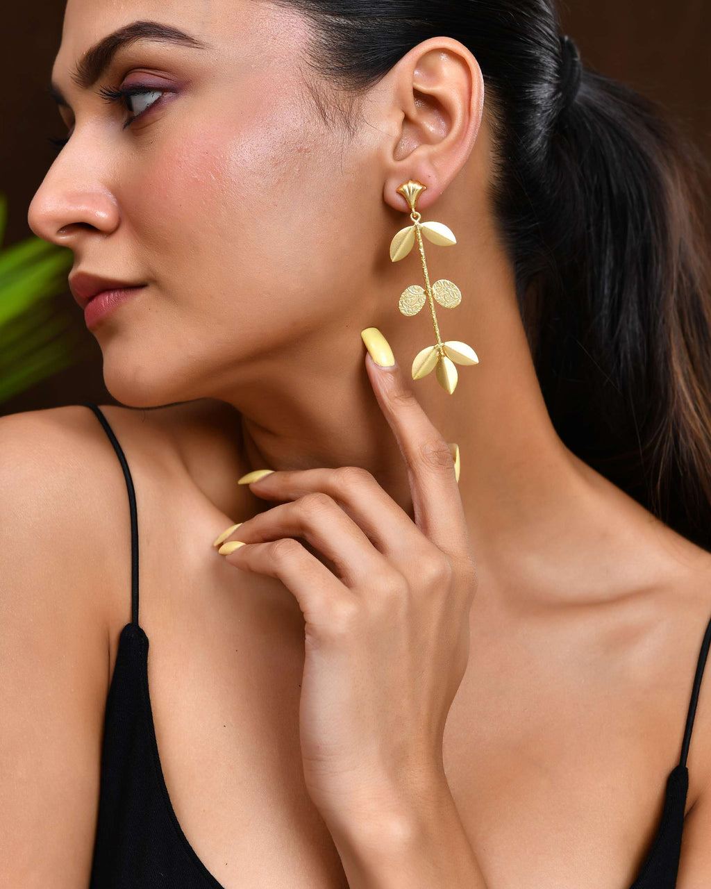 Jewels Nest Leaf & Coin Cascade Earrings | Matte Gold Long Ethnic Dangler Earrings for Women - Distacart