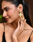 Jewels Nest Floral Bliss Drop Earrings | Elegant Matte Gold Designer Stud Danglers - Distacart