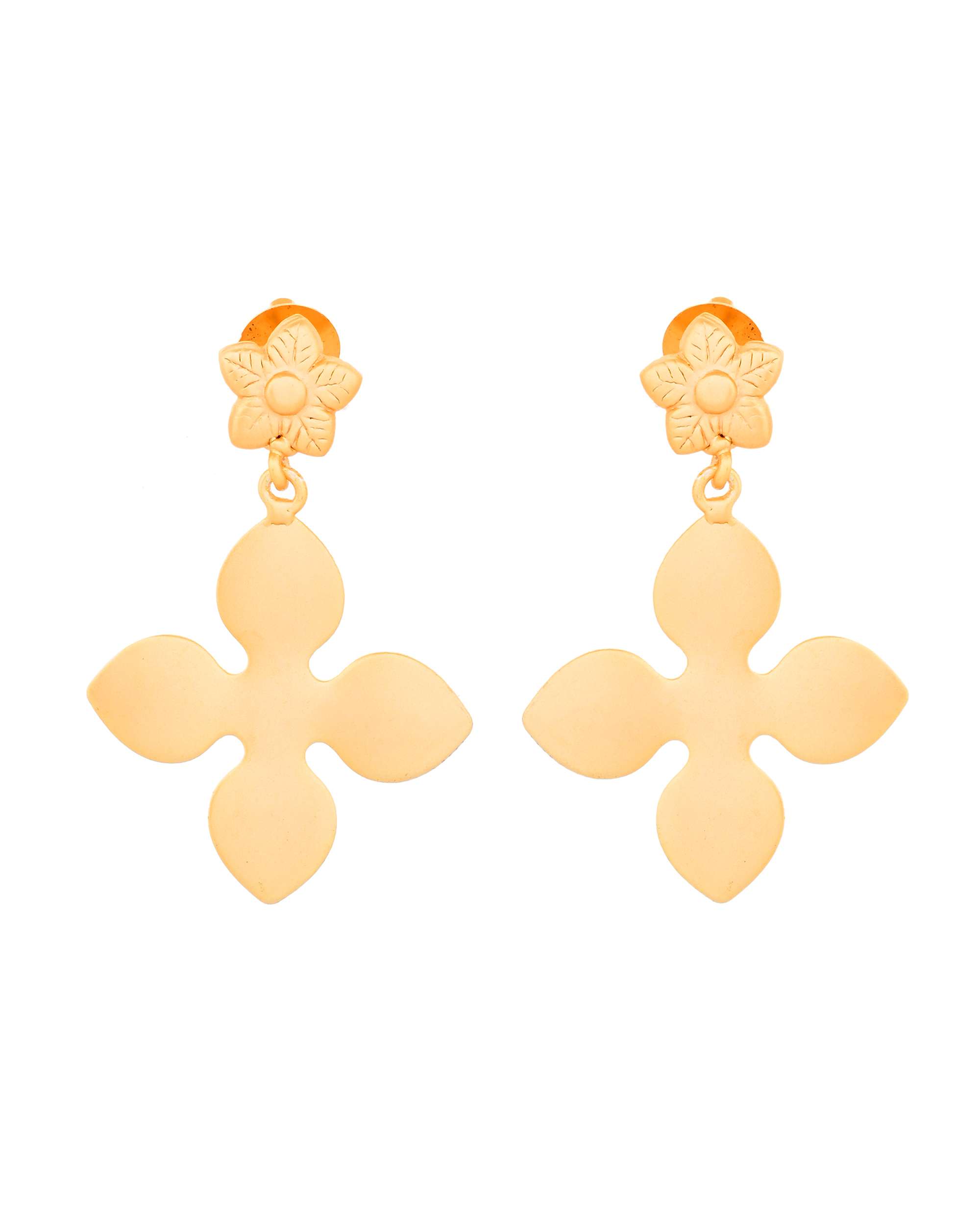 Jewels Nest Floral Bliss Drop Earrings | Elegant Matte Gold Designer Stud Danglers - Distacart