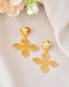 Jewels Nest Floral Bliss Drop Earrings | Elegant Matte Gold Designer Stud Danglers - Distacart