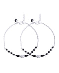 Jewels Nest Set of 2 Silver-Plated Stainless Steel Beaded Anklets with Artificial Black Stones & Floral Charms - Distacart