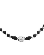 Jewels Nest Set of 2 Silver-Plated Stainless Steel Beaded Anklets with Artificial Black Stones & Floral Charms - Distacart