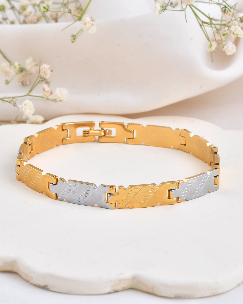 Jewels Nest Elegant Two-Tone Gold & Silver Bracelet - Distacart