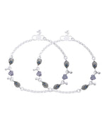 Jewels Nest Set of 2 Silver-Plated Stainless Steel Evil Eye & Heart Charm Beaded Anklets - Distacart