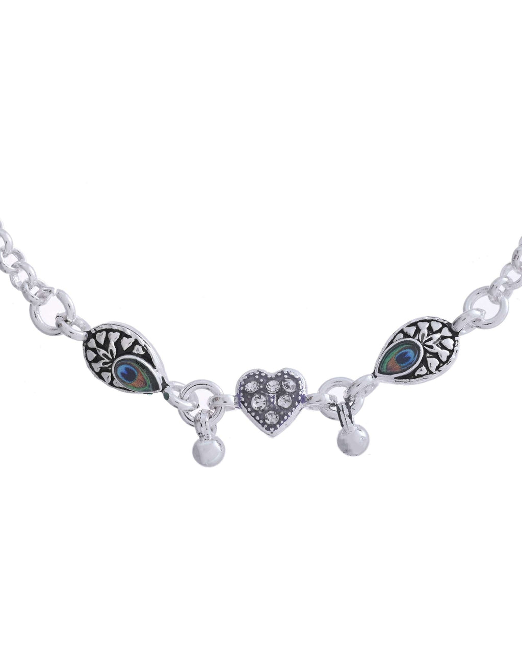 Jewels Nest Set of 2 Silver-Plated Stainless Steel Evil Eye & Heart Charm Beaded Anklets - Distacart
