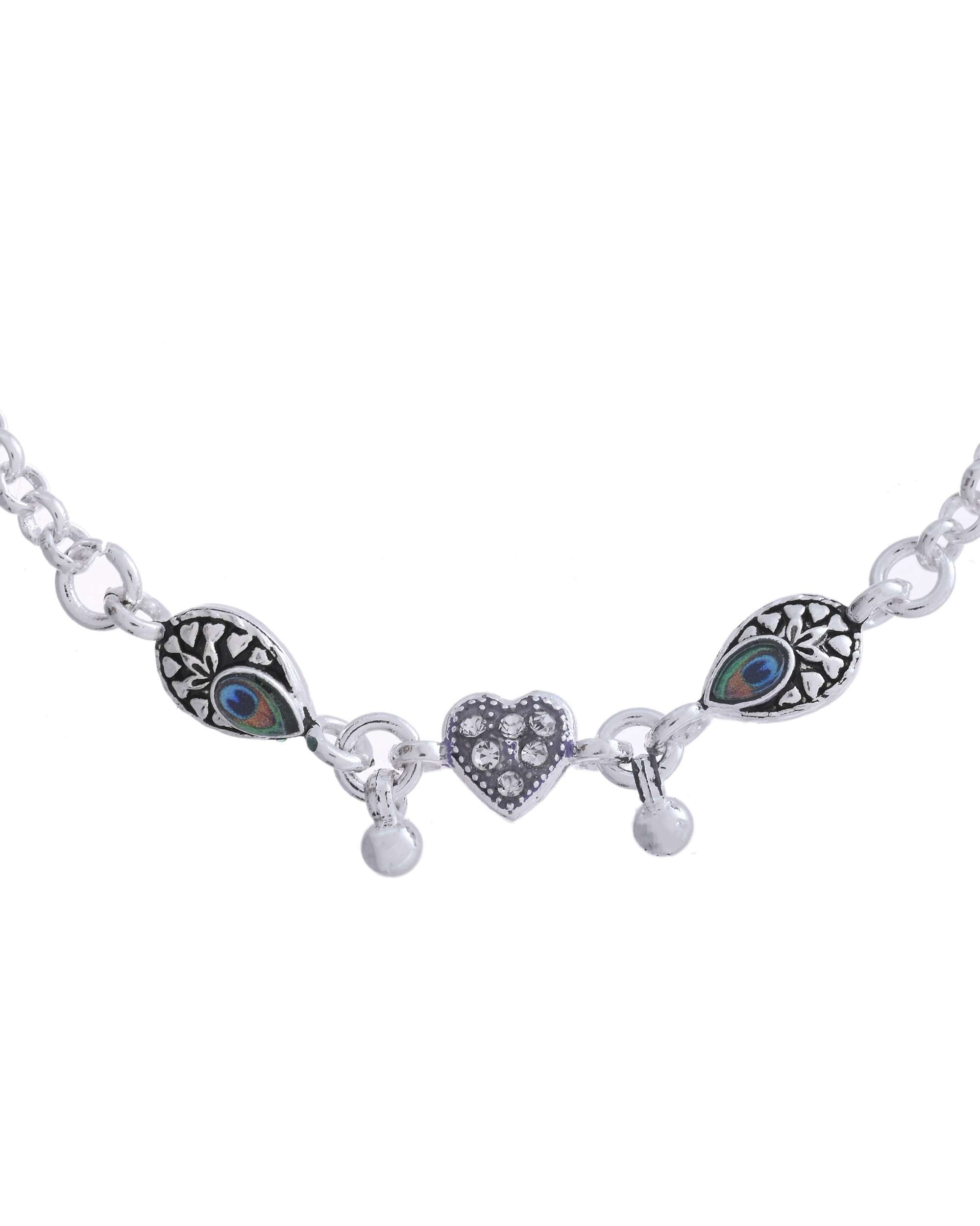 Jewels Nest Set of 2 Silver-Plated Stainless Steel Evil Eye & Heart Charm Beaded Anklets - Distacart