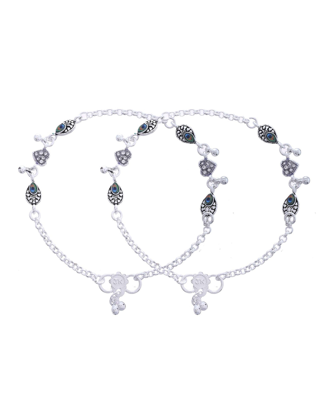 Jewels Nest Set of 2 Silver-Plated Stainless Steel Evil Eye & Heart Charm Beaded Anklets - Distacart