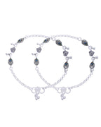 Jewels Nest Set of 2 Silver-Plated Stainless Steel Evil Eye & Heart Charm Beaded Anklets - Distacart