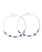 Jewels Nest Set of 2 Silver-Plated Stainless Steel Paisley & Floral Charm Anklets - Distacart
