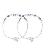 Jewels Nest Set of 2 Silver-Plated Stainless Steel Paisley & Floral Charm Anklets - Distacart