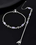 Jewels Nest Set of 2 Silver-Plated Stainless Steel Paisley & Floral Charm Anklets - Distacart