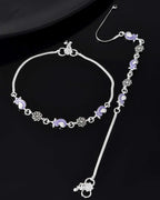 Jewels Nest Set of 2 Silver-Plated Stainless Steel Paisley & Floral Charm Anklets - Distacart