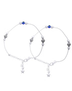 Jewels Nest Silver-Plated Stainless Steel Anklet Set with Evil Eye & Metallic Charms - Distacart