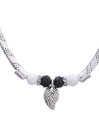 Jewels Nest Set of 2 Silver-Plated Black & White Beaded Anklets with Leaf Charm - Distacart