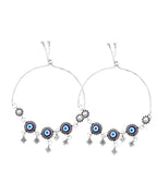 Jewels Nest Set of 2 Silver-Plated Stainless Steel Evil Eye & Stone-Studded Beaded Anklets - Distacart