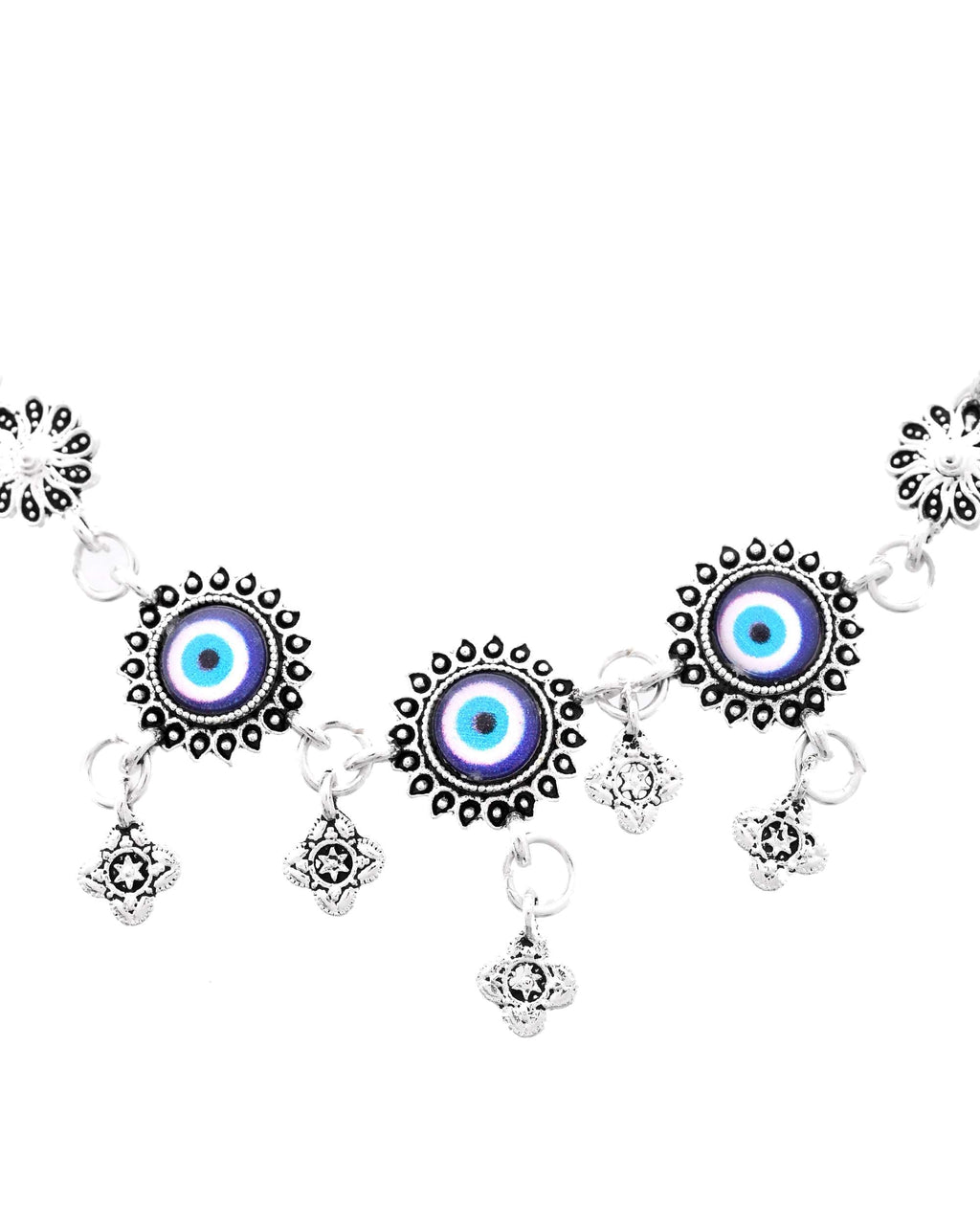 Jewels Nest Set of 2 Silver-Plated Stainless Steel Evil Eye & Stone-Studded Beaded Anklets - Distacart