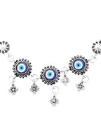 Jewels Nest Set of 2 Silver-Plated Stainless Steel Evil Eye & Stone-Studded Beaded Anklets - Distacart