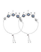 Jewels Nest Set of 2 Silver-Plated Stainless Steel Evil Eye & Stone-Studded Beaded Anklets - Distacart