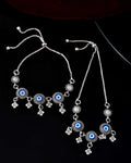 Jewels Nest Set of 2 Silver-Plated Stainless Steel Evil Eye & Stone-Studded Beaded Anklets - Distacart