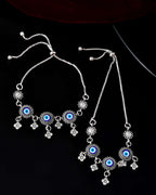 Jewels Nest Set of 2 Silver-Plated Stainless Steel Evil Eye & Stone-Studded Beaded Anklets - Distacart