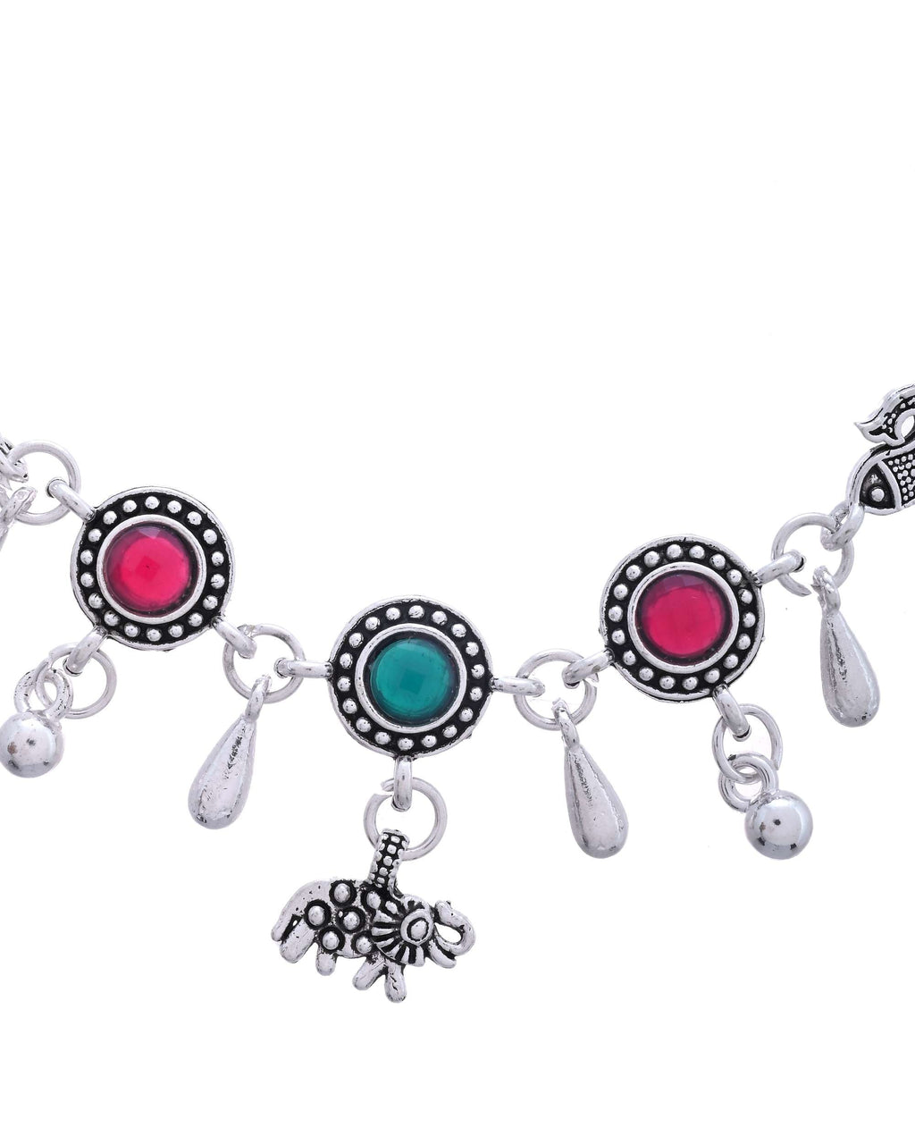 Jewels Nest Set of 2 Silver-Plated Artificial Stone Beaded Anklets with Multi-Colored Accents - Distacart