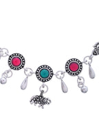 Jewels Nest Set of 2 Silver-Plated Artificial Stone Beaded Anklets with Multi-Colored Accents - Distacart