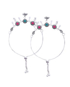 Jewels Nest Set of 2 Silver-Plated Artificial Stone Beaded Anklets with Multi-Colored Accents - Distacart