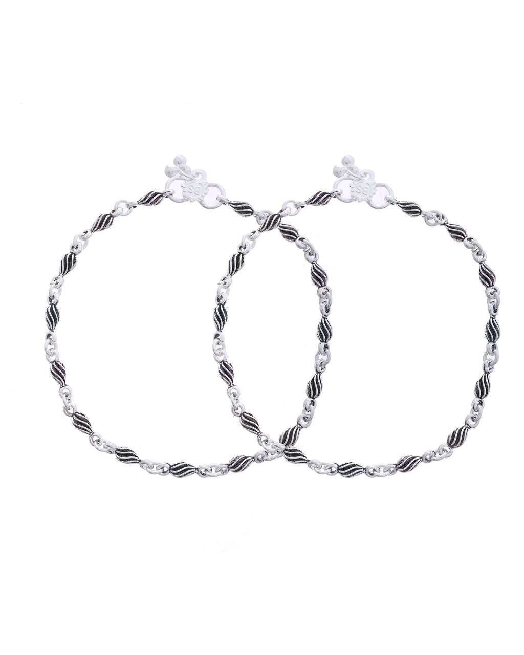 Jewels Nest Stainless Steel Silver-Tone Anklets with Leaf and Pearl Detailing - Distacart